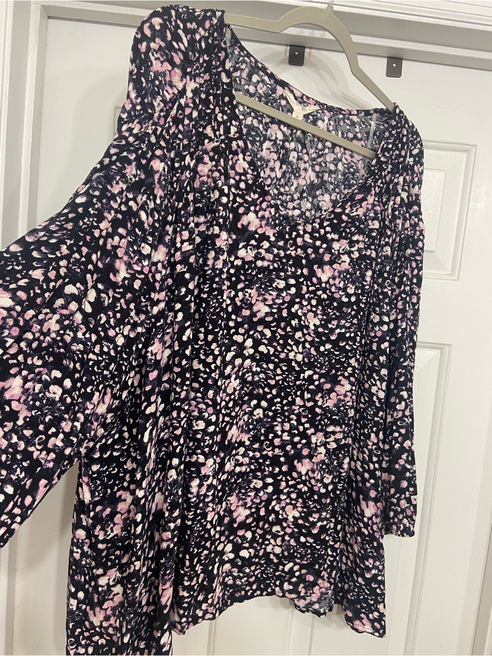 3X Terra & Sky Black Tunic Shirt with Pink and White Speckled Floral Print